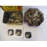 Two tins of assorted coins, bank notes etc.