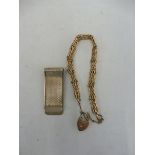 A 9ct gold bracelet and a silver letter clip, chain weight approx. 14g.
