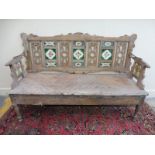 An unusual Anglo-Indian hardwood bench with detached hinged back inset with early 20th Century