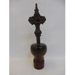 A Folk Art cast iron and painted wood boundary marker post finial for Fletching, East Sussex, 14"