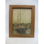 Harbour scene, oil on canvas, monogramed lower right, possibly 19th Century, pencil inscription to