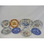 A large 19th Century ironstone meat platter stamped 'Dresden Opaque China' 15 x 11", two Victorian