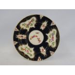 A Royal Worcester cabinet plate 'Old Worcester Scale Blue', painted with exotic birds, bearing paper