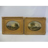 19th CENTURY ENGLISH SCHOOL - landscapes, a pair, oils on panel, gilt framed, 20 1/2 x 16 1/2".