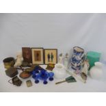 A selection of assorted ceramics and glassware to include early Royal Doulton figurines, soda