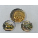 Three collectable glass paperweights including Dover Castle.