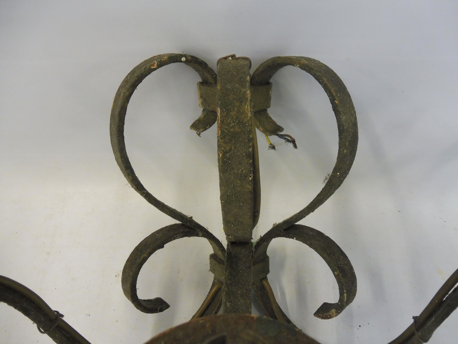 A pair of three branch wrought iron wall lights. - Image 2 of 4