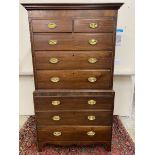 A George III mahogany and pine sided chest on chest, circa 1790, with good quality oval brass