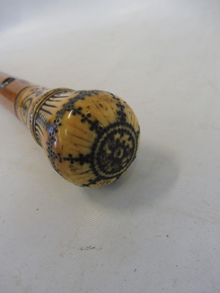 A malacca walking cane with a steel inlaid ivory knop. - Image 2 of 3