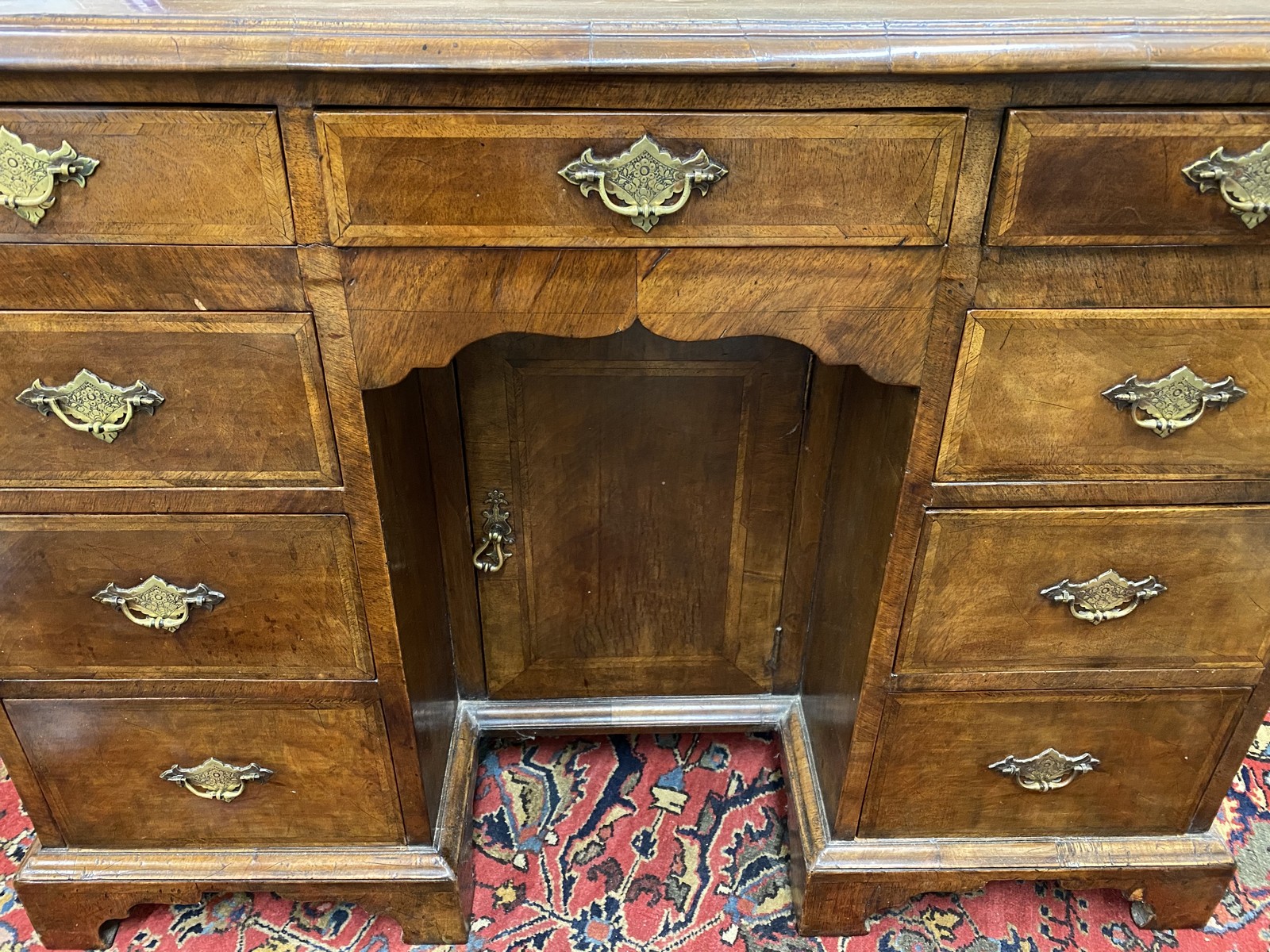 A walnut twin pedestal writing desk, late 19th Century in a Georgian style, 41" w x 30" h x 21 1/ - Image 4 of 10