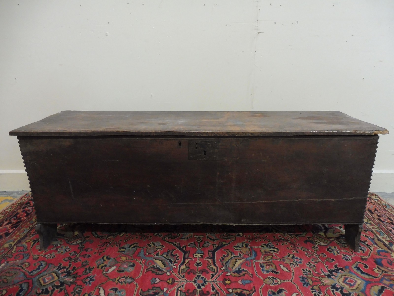 A long 18th Century elm coffer, 51" w x 19 1/2" h x 16" d.