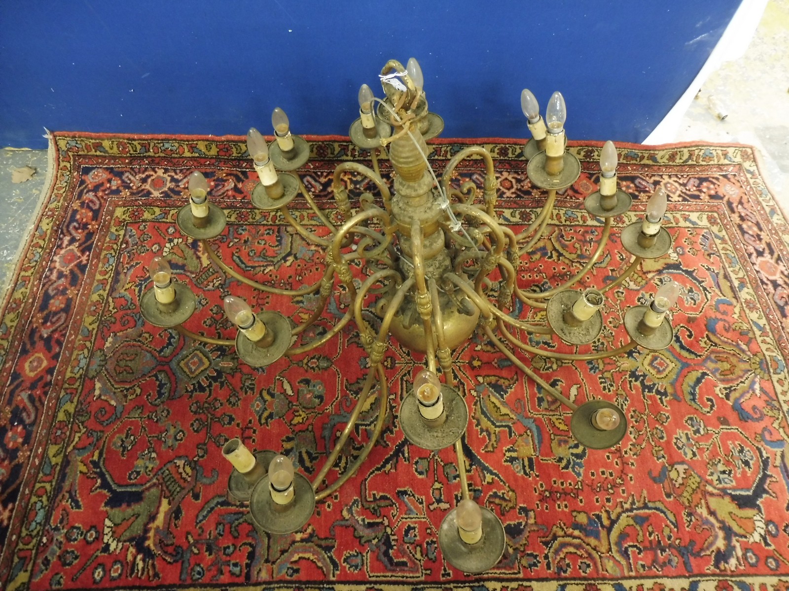 A large and impressive 18 branch brass chandelier.