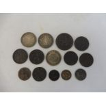 A selection of Georgian coins including silver.