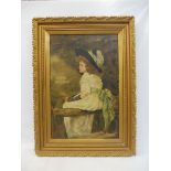 A. VENN - portrait of a young lady holding an apple, sat on a stile, oil on canvas, signed and dated