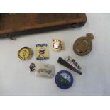 A small quantity of enamel lapel badges including Butlins 1965, Bury FC Development Association