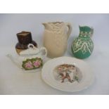 A selection of 19th Century ceramics including a harvest jug stamped G. Bradford 1902.