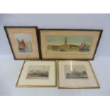 A framed and glazed coloured print of Venice, signed to the margin in pencil, 24 1/2 x 14" plus