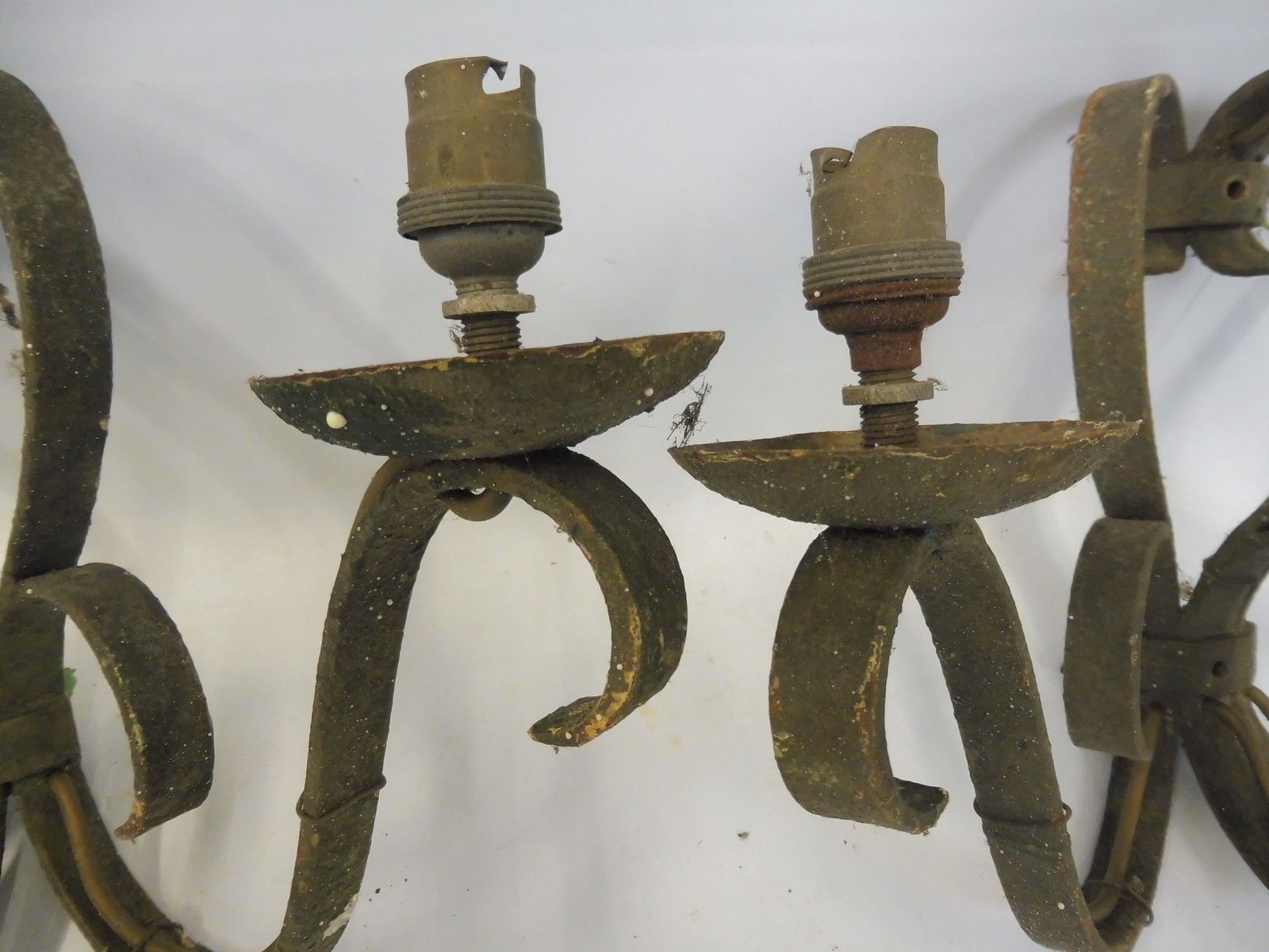 A pair of three branch wrought iron wall lights. - Image 3 of 4