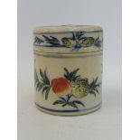 A small and early Chinese cylindrical lidded pot, 2 3/4" h.