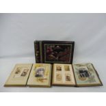 Two Edwardian leather photograph albums with assorted contents plus an Oriental chinoisserie