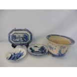 A selection of mostly 18th/19th Century Chinese blue and white ceramics including a jardinaire etc.