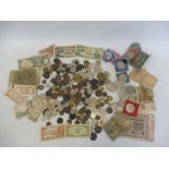 A selection of coins and bank notes.
