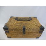 A rectangular wicker trunk with metal corners, would make an ideal toy box.