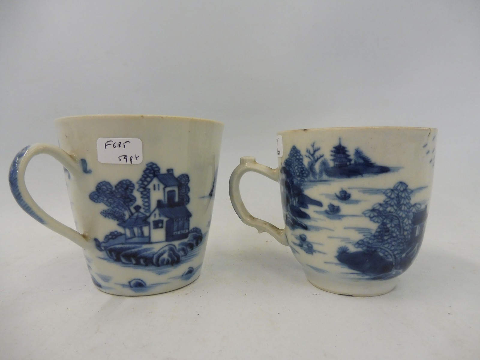 Two 19th Century blue and white cups, probably Chinese. - Image 2 of 6