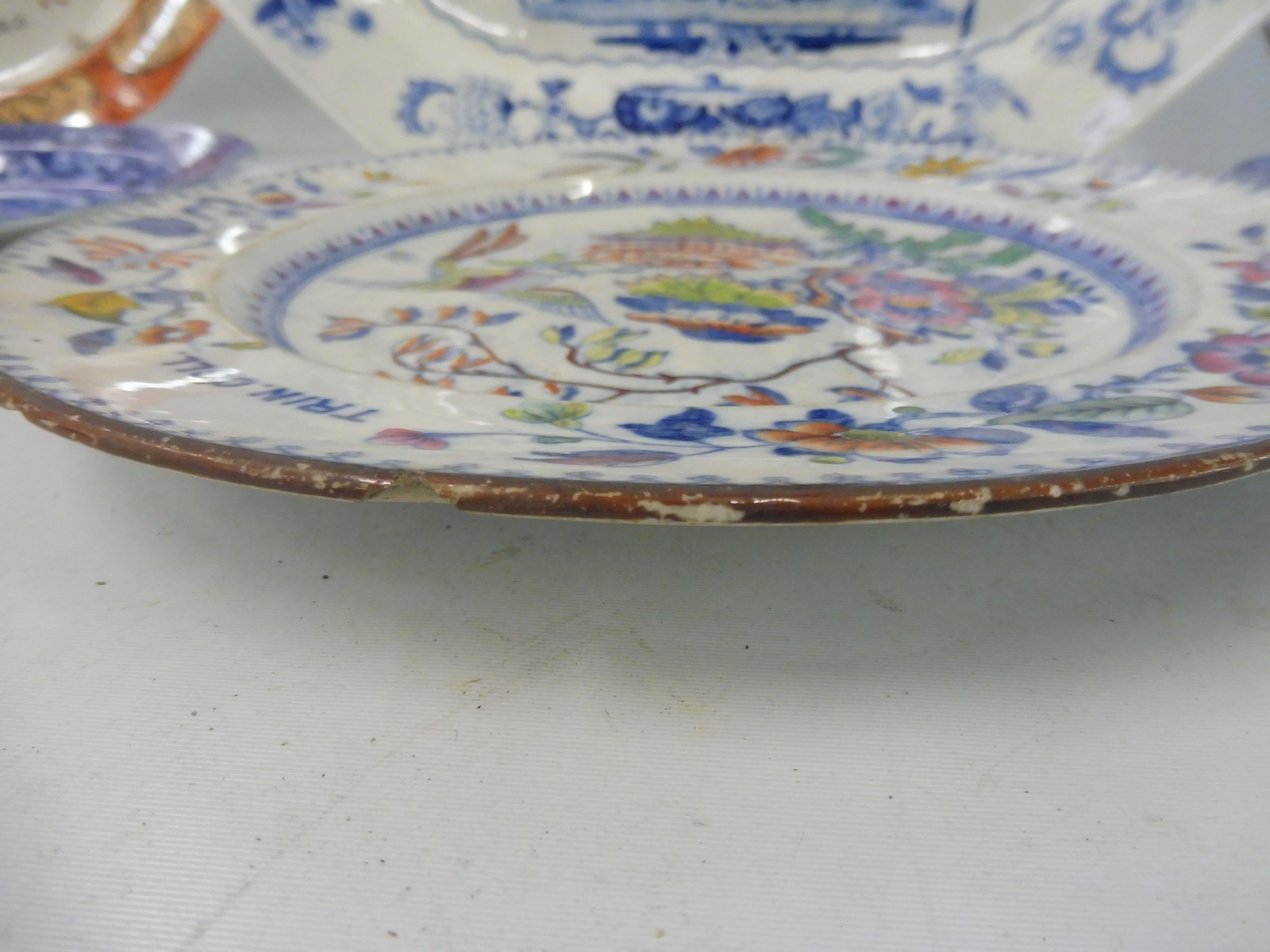 A large 19th Century ironstone meat platter stamped 'Dresden Opaque China' 15 x 11", two Victorian - Image 4 of 8