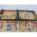 A large quantity in two boxes of Hotspur and Victor comics.