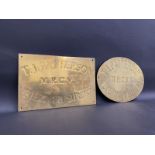 Two brass name plaques for T.J.Patterson, Veterinary Surgeon, the largest 12 x 8".