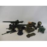 An assortment of military die-cast models, to include an early John Hill motorbike, plus other