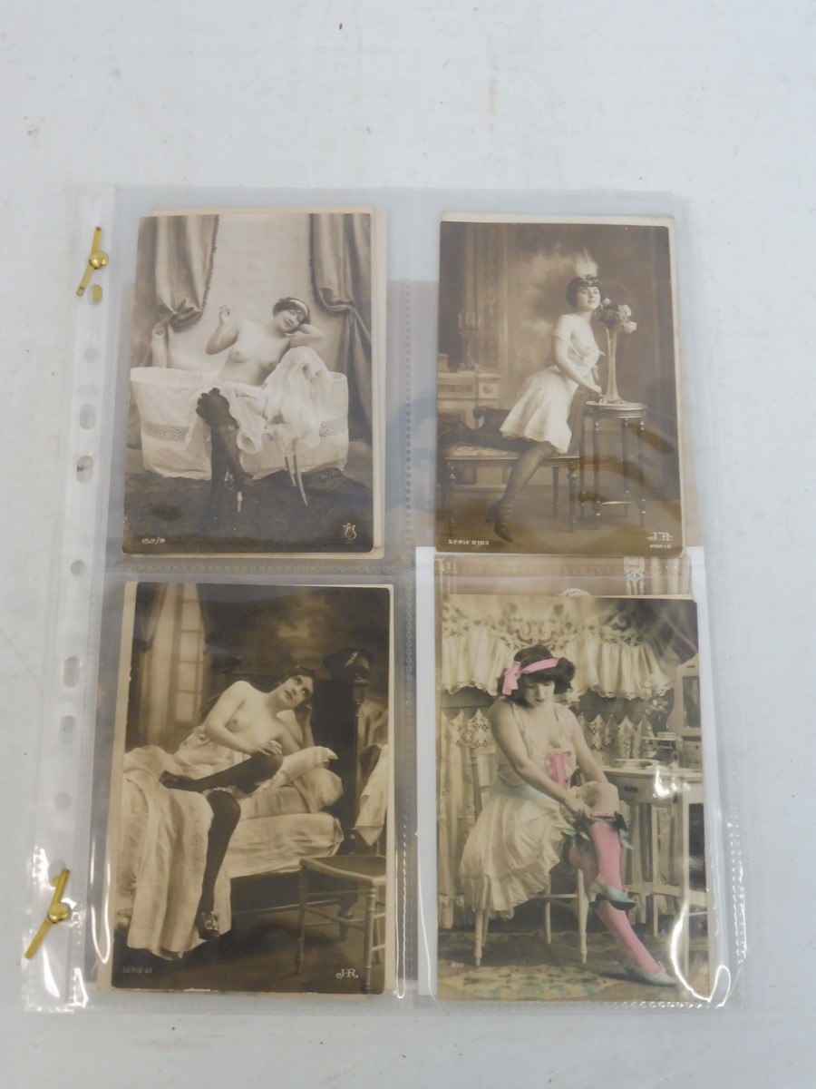 A small quantity of original erotic postcards of semi-naked ladies, probably French, two large scale