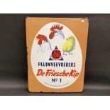 A Continental pictorial enamel sign depicting chickens 'De Friesche Kip' made by Langcat Bussum,