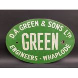 A D.A. Green & Sons Ltd Engineers, Whaplode, oval enamel sign, 18 x 12".