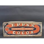 An Epp's Prepared Cocoa wooden dispensing box with paper label to the front and to the inside of the