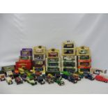 A box of playworn die-cast models, various makers including Matchbox and Corgi, mainly boxed.