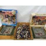 A large quantity of knights on horseback, crusaders etc, very detailed, also two boxed Britains