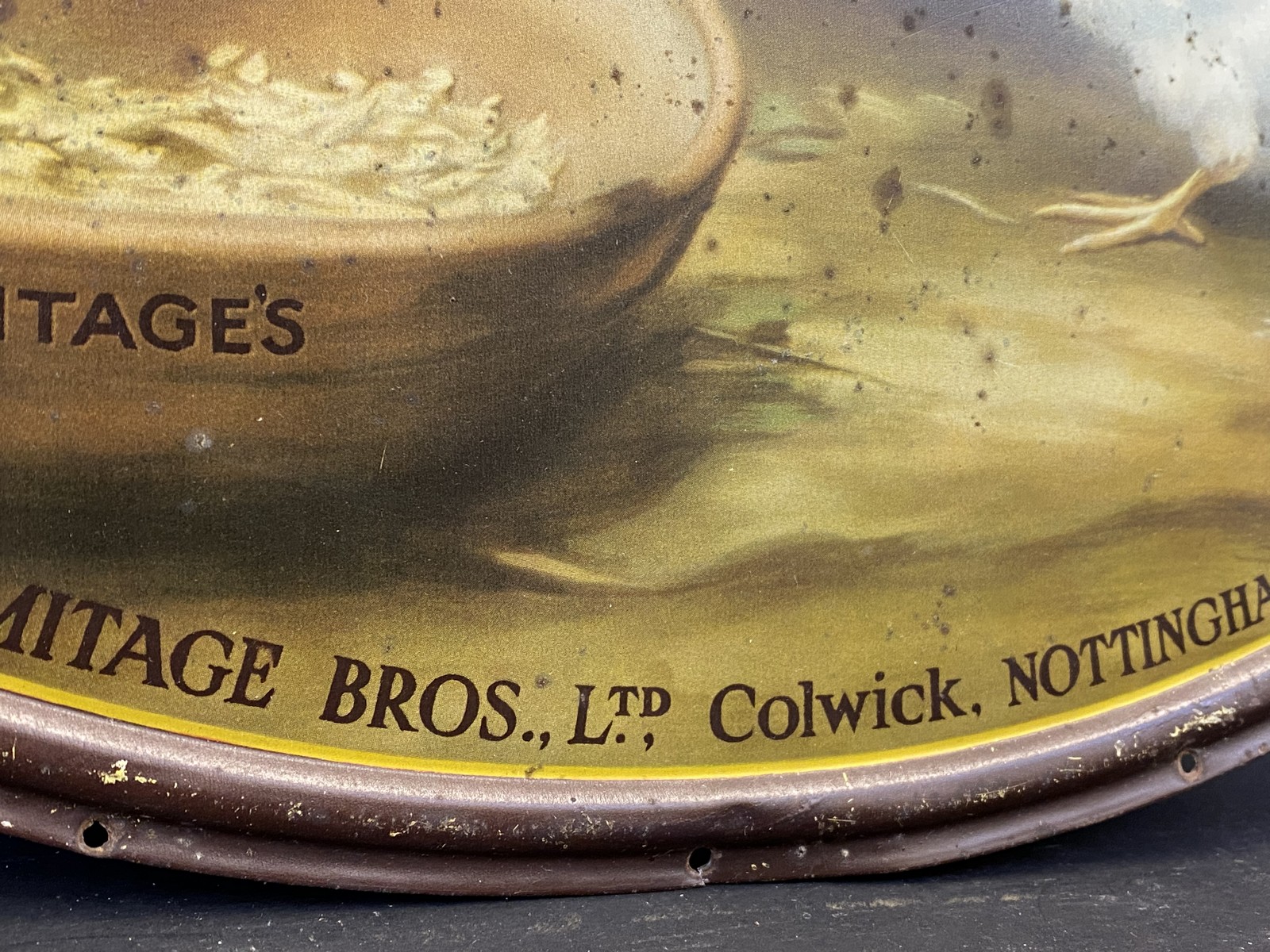 An Armitage's Dry Chick Food oval tin advertising sign, 17 3/4 x 14". - Image 3 of 5