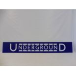 A London Underground blue and white lightbox perspex front sign, 62 x 9 1/2".