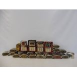 A box of oval metal money banks.