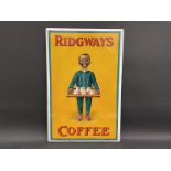 An early and rare Ridgways Coffee pictorial advertising showcard depicting a boy holding a tray of