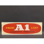A Ringer's A1 Light Cigarettes Tobacco rectangular tin advertising sign, 26 x 8".