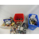A quantity of unchecked Lego and Megablocks in three boxes.