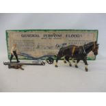 An original Britains general purpose plough, with horses and original box, no. 6F.