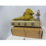 An original Star Wars Jabba The Hut on his plinth, with Salacious Crumb, complete with bong pipe,