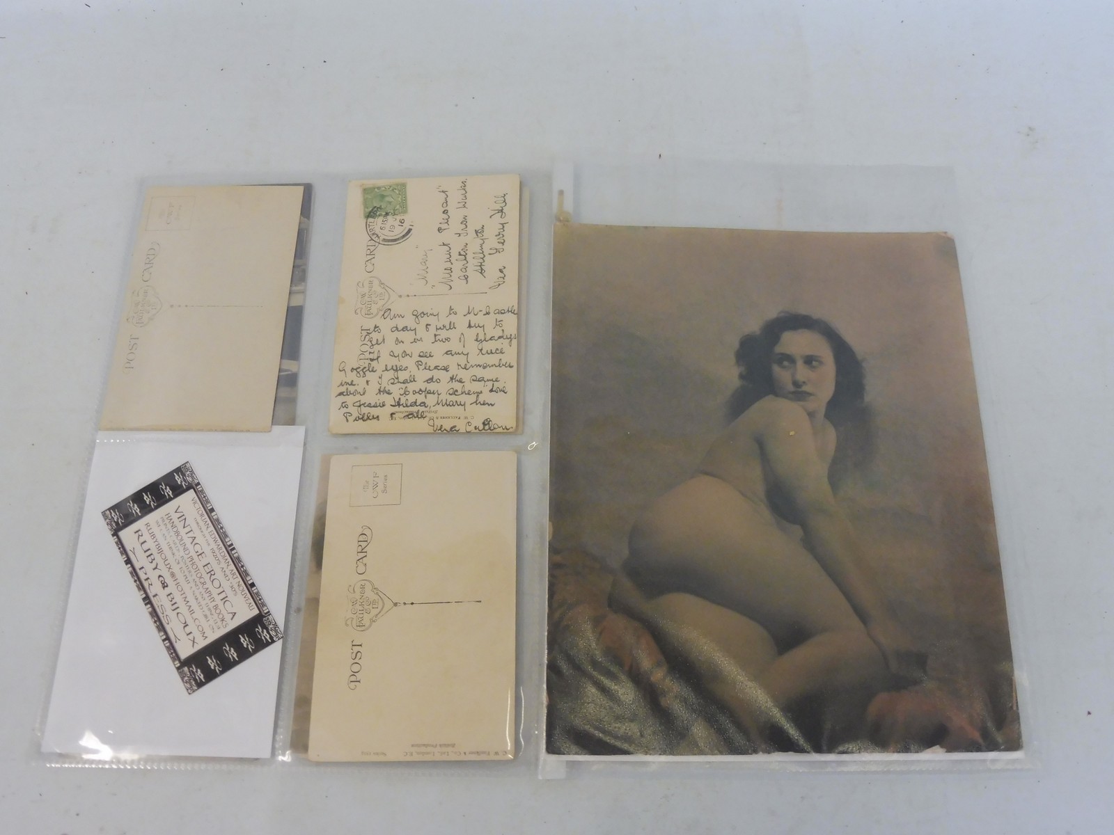 A small quantity of original erotic postcards of semi-naked ladies, probably French, two large scale - Image 3 of 4