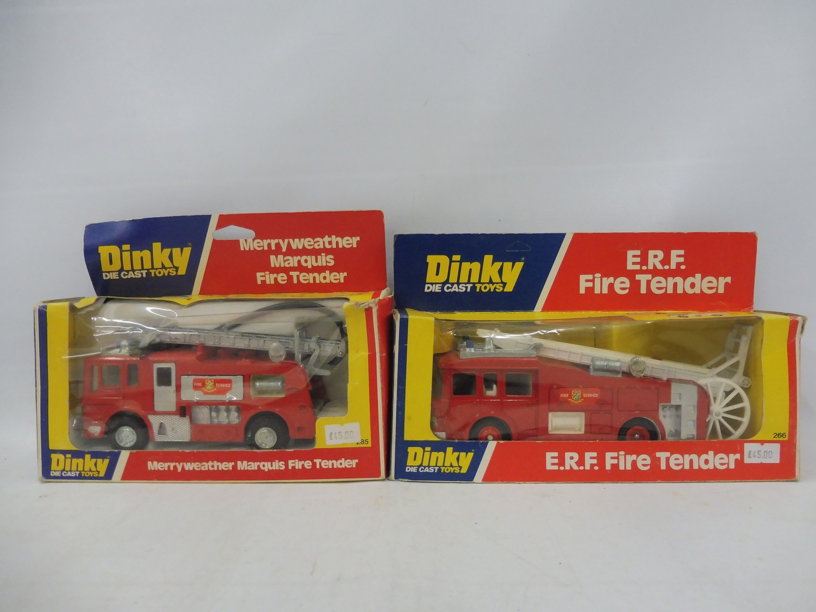 Two circa 1970s Dinky fire engines, the ERF fire tender and the Merryweather Marquis, boxes