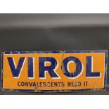 A Virol 'Convalescents Need It' rectangular enamel sign by Patent Enamel, 48 x 18".