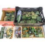 A collection of assorted plastic military figures, vehicles and magazines etc.